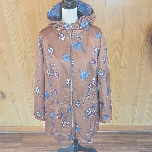 Dennis Basso Floral Brown Puffer Jacket - Picture 9 of 10